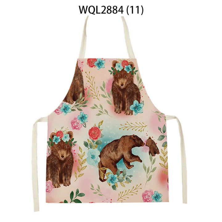 Creative Abstract Geometry Animal Printed Kitchen Aprons Baking Cooking Accessories Dog Koala Bear Pattern Apron Cleaning Tools