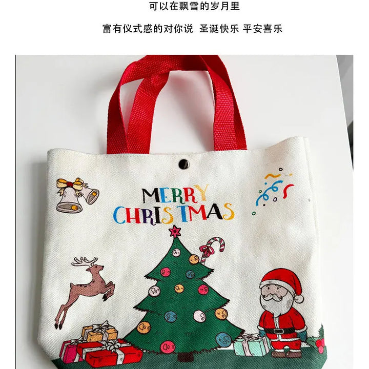 2024 New Christmas Gift Bag Cartoon Print with Portable Santa Claus Snowman Handbag Canvas Bag Bolsa De Regalo De Navidad