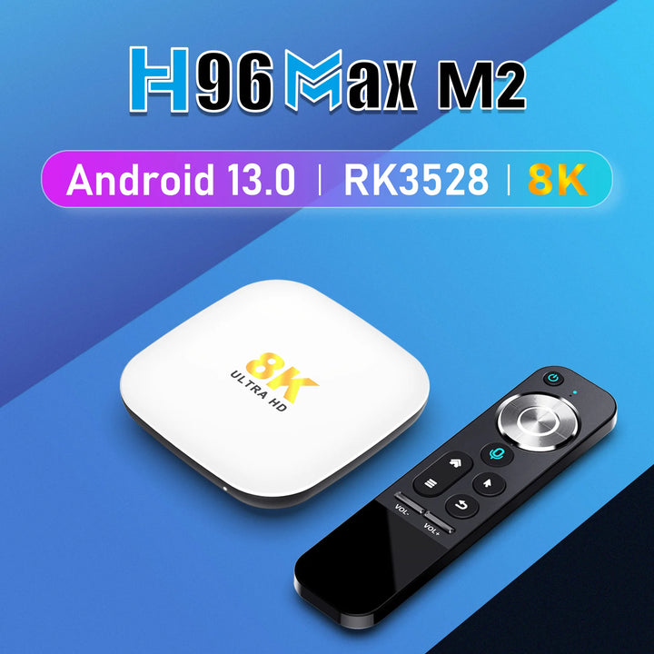 H96 MAX M2 Android 13 1000M Smart TV Box RK3528 4G 64GB 32GB 4K 8K 2.4G & 5G Wifi6 BT AV1 3D Google Voice Media Player Set Top B