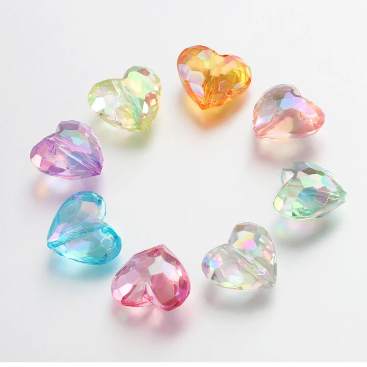 20pcs Acrylic Love Heart Beads Shiny Mix AB Color Large Crystal Loose Spacer Beads for Necklace Bracelet Pendant Jewelry Making