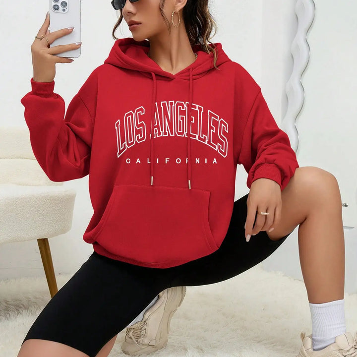 Los Angeles Creative Art Word Printing Women Hoody Simple Pocket Hoodie Fashion Autumn Pullover Comfortable Female Tracksuit