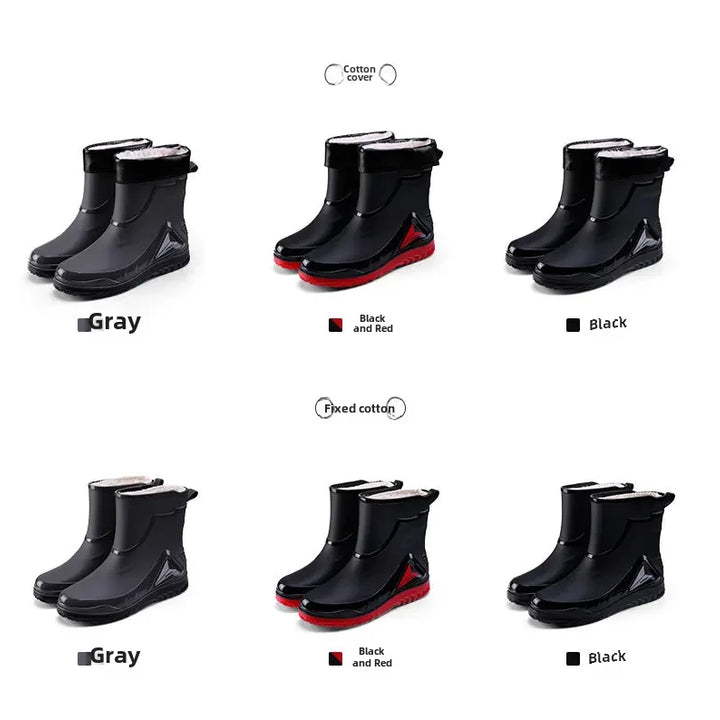 Waterproof Men's Rain Shoes Outdoor Non-slip Work Shoes Fleece Lined Cotton Warm Rain Boots Kitchen Footwear Male