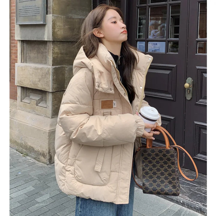 Women Khaki Down Jacket Fashion WhiteThickening Warm Feather Female Duck Down Comfortable Short Solid 2023 Winter Hooded Outwear