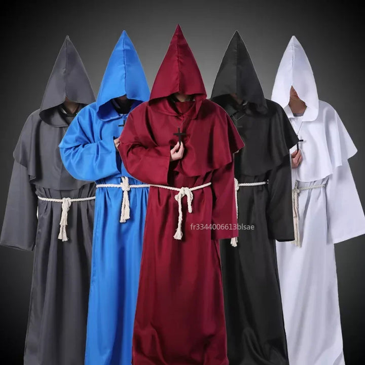 New Wizard Costume Halloween Cosplay Costume Medieval Hooded Robe Monk Friar Robe Priest Costume Ancient Clothing Christian Suit