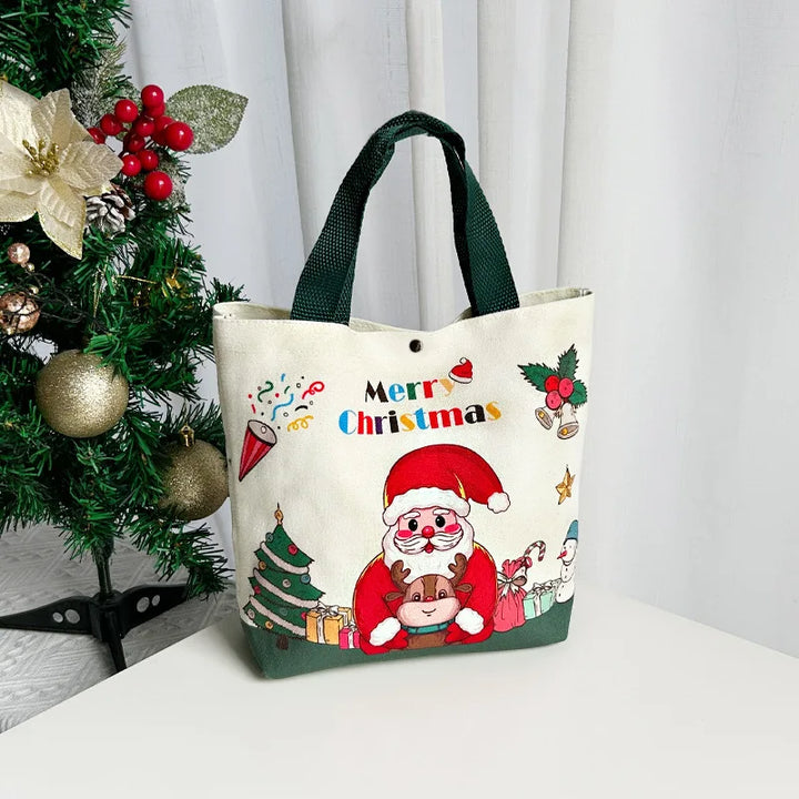 2024 New Christmas Gift Bag Cartoon Print with Portable Santa Claus Snowman Handbag Canvas Bag Bolsa De Regalo De Navidad