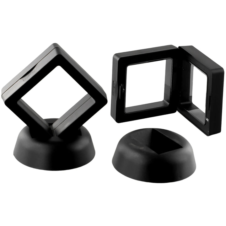 3D Coin Frame Black Display Exhibiting Floating Holder Plastic Square 2pcs Stand 90*90mm Box Case Collection Jewelry