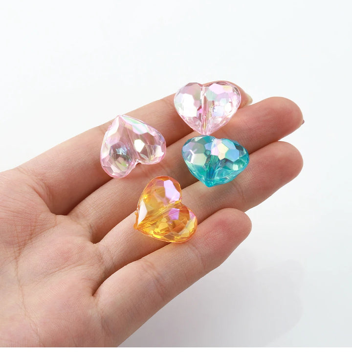 20pcs Acrylic Love Heart Beads Shiny Mix AB Color Large Crystal Loose Spacer Beads for Necklace Bracelet Pendant Jewelry Making