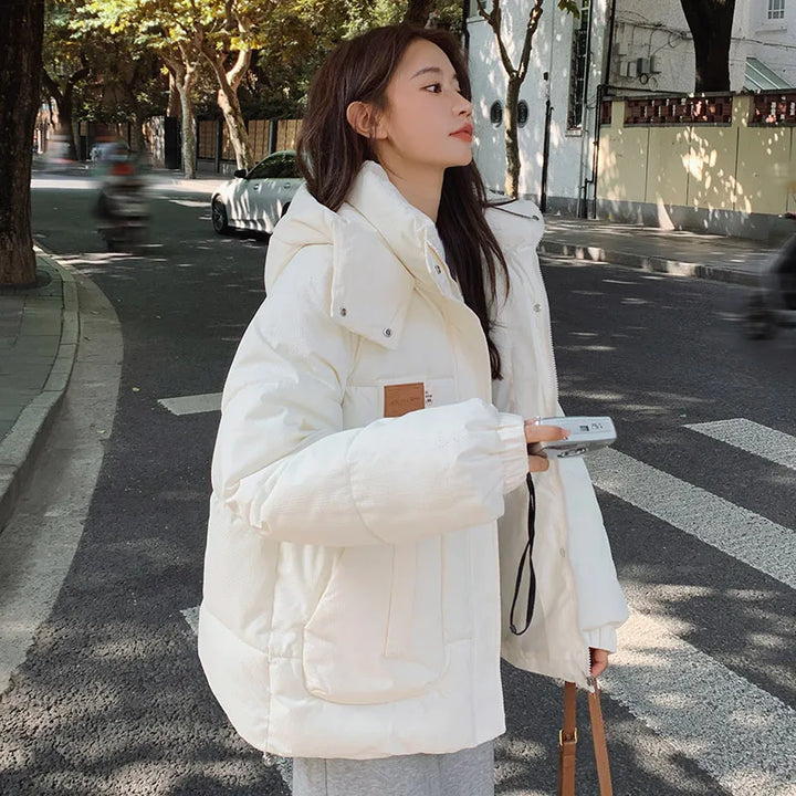 Women Khaki Down Jacket Fashion WhiteThickening Warm Feather Female Duck Down Comfortable Short Solid 2023 Winter Hooded Outwear