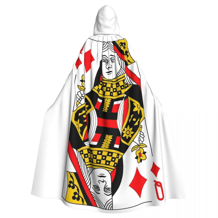 Queen Of Diamonds Card Deck Casino Poker Q Diamonds Long Hooded Cloak Witch Costume Cosplay Cape HalloweenVampire Adult Unisex