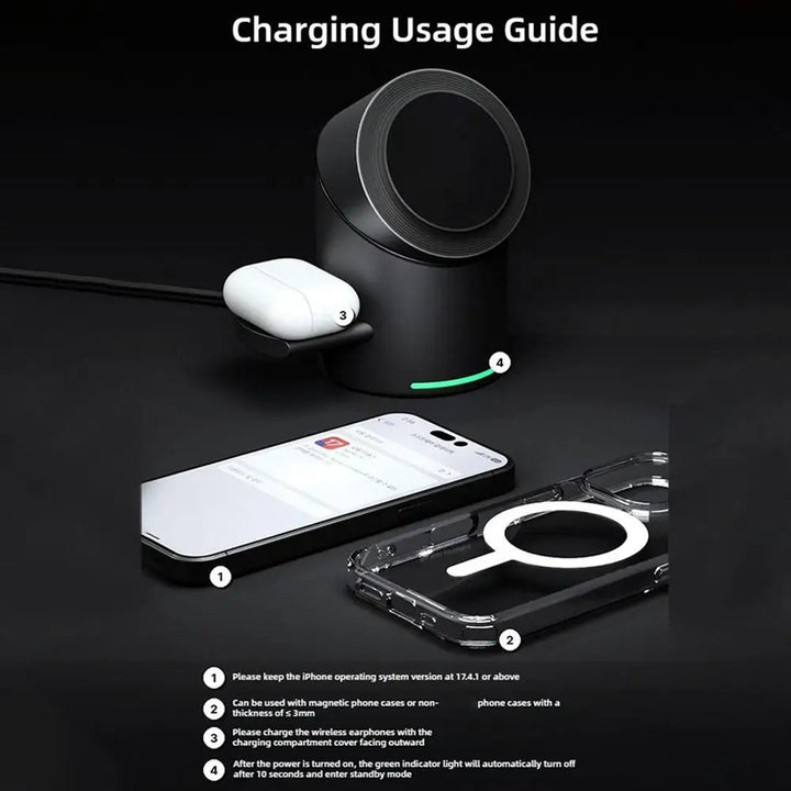 3 In 1  Metallic Folding Magnetic Wireless Charger For Qi2 15W Metal Fold Fast Charging Stand For Apple Watch Fast Charging Stat