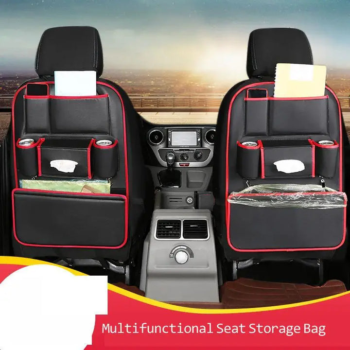 Leather Car Backseat Organizer Rear Row Children's Seat Back Hanging Storage Bag Shelf Garbage Can Trash Tissue Bottle Organiser