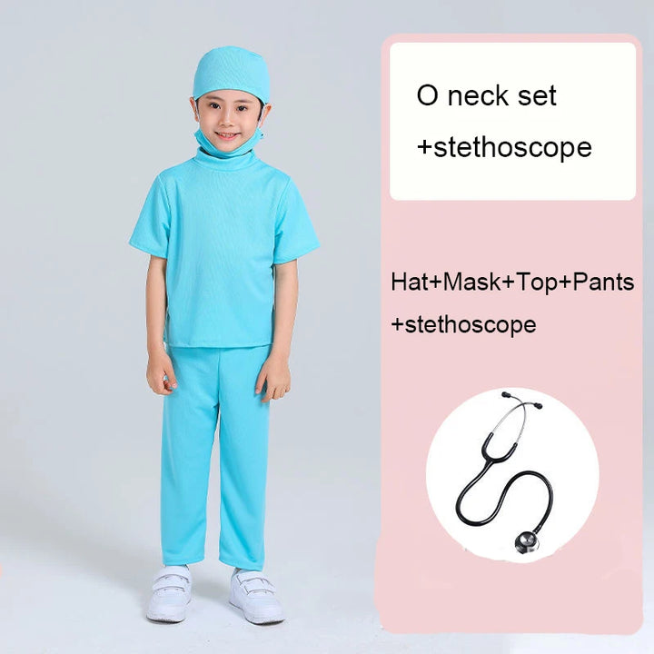 Children Surgical Uniform Kids Doctor Nurse Work Shirt Pants Coat Suit Boys Girls Halloween Fancy Party Birthday Cosplay Costume