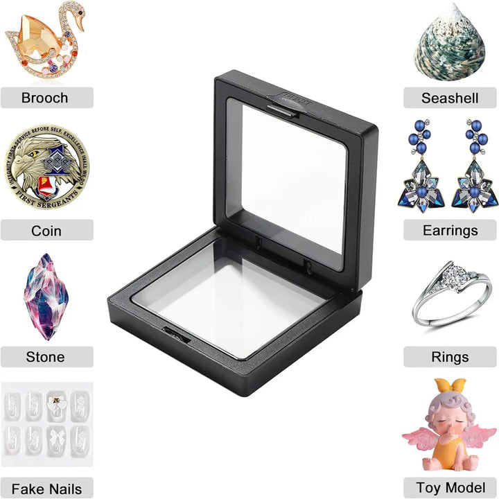 10pcs Display Box 3D Floating Frame Jewelry Display Stand Shadow Gift Box Ring Pendant Holder Jewellery Stone Presentation Case