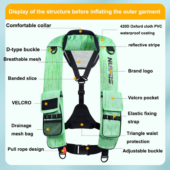 Automatic inflatable life jacket for adult swimming, water sports life jacket, automatic and manual