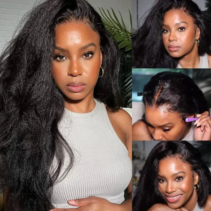 13x4 Kinky Straight Lace Front Human Hair Wigs With Kinky Edges Baby Hair Yaki Straight HD Lace Frontal Wigs For Women 4x4 Wigs