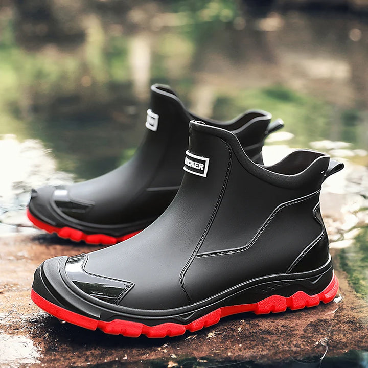 Men's Rain Boots Outdoor Casual Men Ankle Hiking Fishing Water Shoes Waterproof Work Boot Personality Non-slip Male Footwear