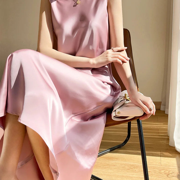 2024 Summer Luxury Long maxi chiffon party Dresses Elegant Women's Acetate satin Dresses Sexy artificial silk  летнее платье