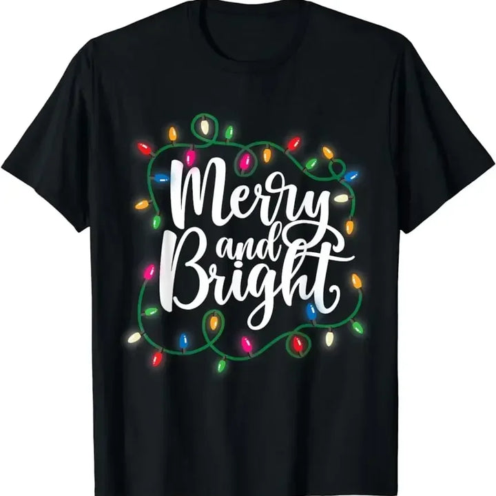 New Christmas T-Shirt for Men Bigfoot Santa Claus Letter Lights Graphic Printed Women Mens Cotton T-shirt Street Party Clothing