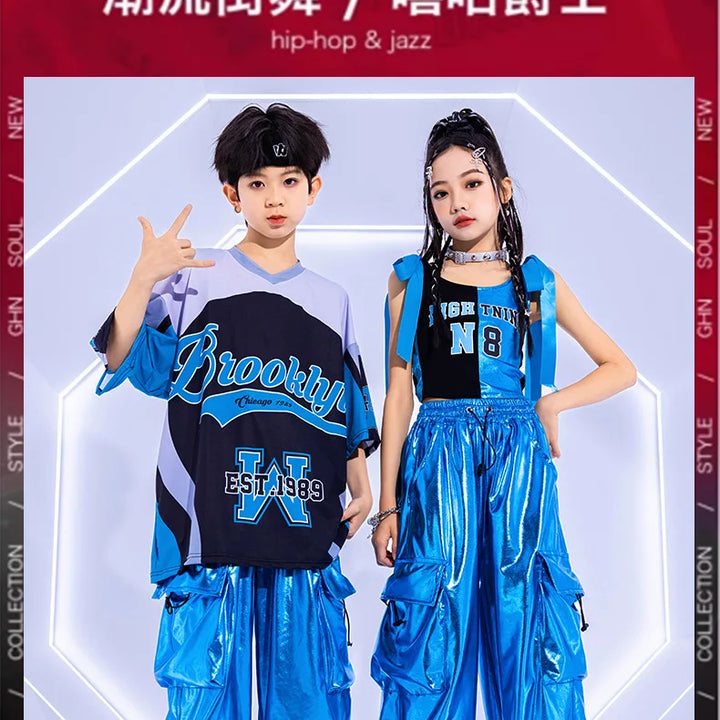 Girls Costume Summer Chidren Hip Hop Costume Streetwear Set Jazz Performance Costume Girls Fashion Suit