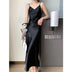 2022 Elegant Women Dress Summer Sexy V-Neck Korean Satin Party Long Spaghetti Strap Dresses Casual Sundress Vestido Mujer