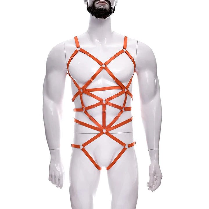 Male Full Body Harness Cage Adjust Set Mens Gay Hollow Elastic Bondage Harness Sexy Lingerie Fetish Nightclub Costume