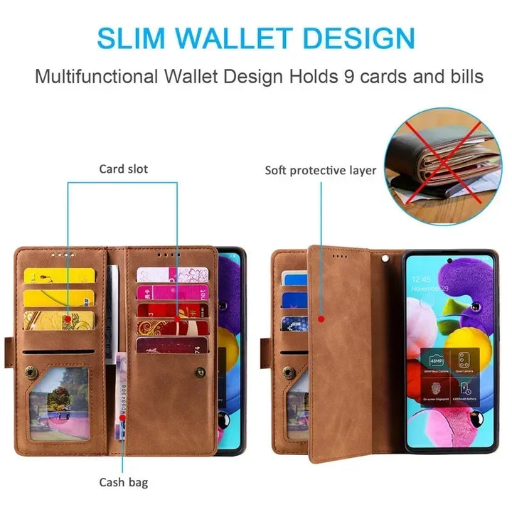 For Poco F6 X6 F5 X5 M4 X4 M3 M6 Pro 5G Multi 9-Card Case For Xiaomi Poco C65 F6 M5S F4 F3 X3 NFC X4 GT Leather Zip Wallet Cover