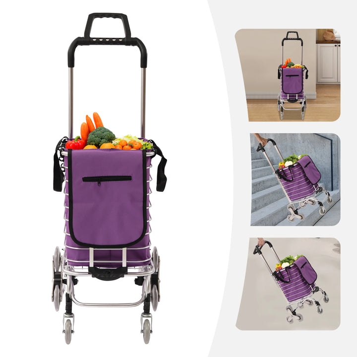 Home Folding Shopping Cart Basket,Aluminum Alloy Frame Wear-Resistant Trolley Lightweight Cart w/Rolling Wheels and Bag 35L