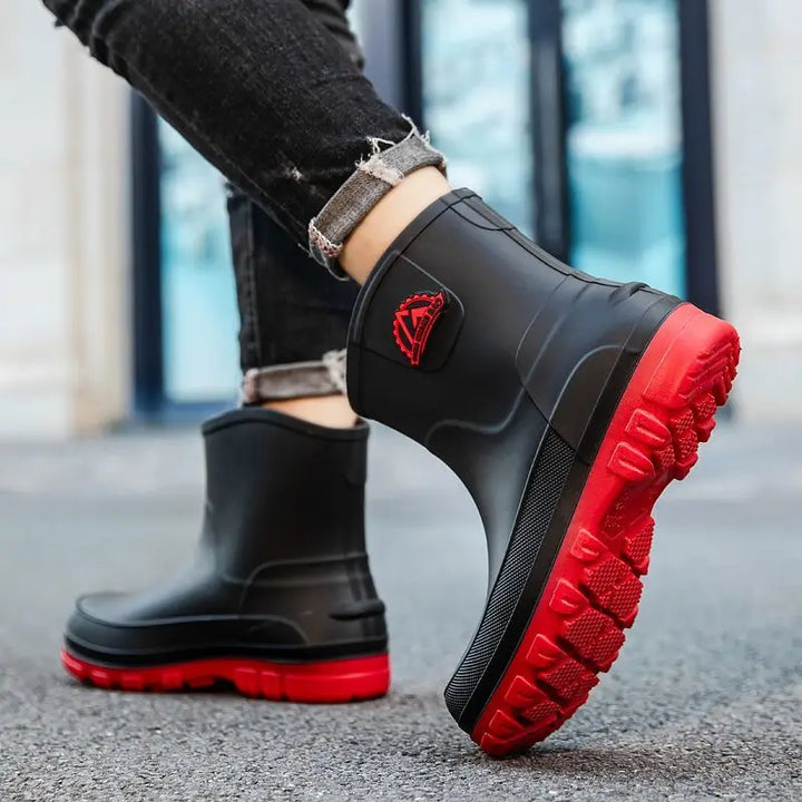 Rain Boots Mens Cropped Rain Boots Non-slip Waterproof Car Wash Work Fishing Water Shoes Thick-soled Wear-resistant Rubber Shoes