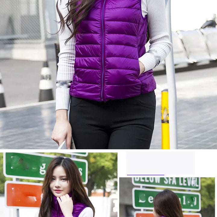 2023 New Women Sleeveless Women Slim Ultra Light Down Jacket Girl Portable Lightweight Vests Windproof Warm Waistcoat