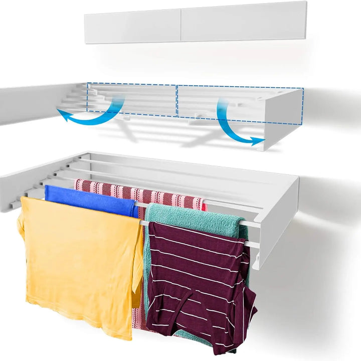 Collapsible Laundry Drying Rack Wall Mounted Clothes Drying Rack 5 Aluminum Rods Space Saving Laundry Racks for Drying Clothes