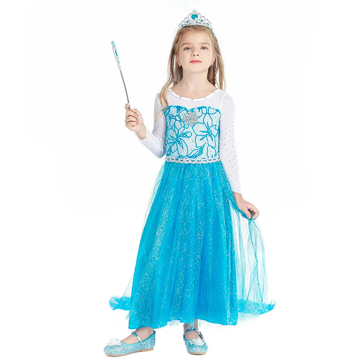 2024 New Elsa Dress Girls Halloween Cosplay Costume Princess Dresses For Kids Christmas Birthday Fancy Party Vestidos Menina