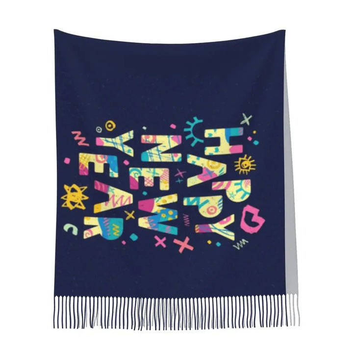 Happy New Year 2024 Scarf Ladies Greeting Scarves Wraps with Long Tassel Autumn Luxury 2024 Shawl Wraps Warm Soft DIY Bandana