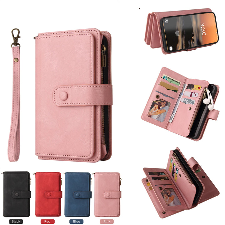 Multi 15-Card Flip Wallet Case For OPPO Realme 12 Pro Plus 11 11X 10 9 9i 8 Zipper Leather Lanyard Wrist Strap Cover Realme12