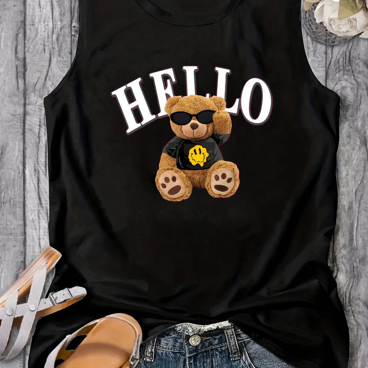 Women's Christmas Day long sleeved T-shirt &Summer Casual Loose Size  BEAR cartoon Print Round Neck Sleeveless Tank Top T-shirt