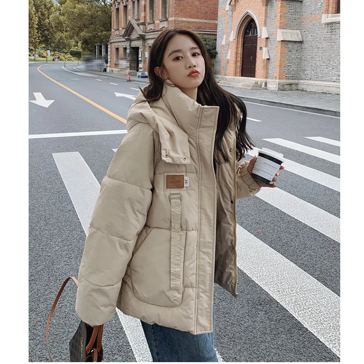 Women Khaki Down Jacket Fashion WhiteThickening Warm Feather Female Duck Down Comfortable Short Solid 2023 Winter Hooded Outwear