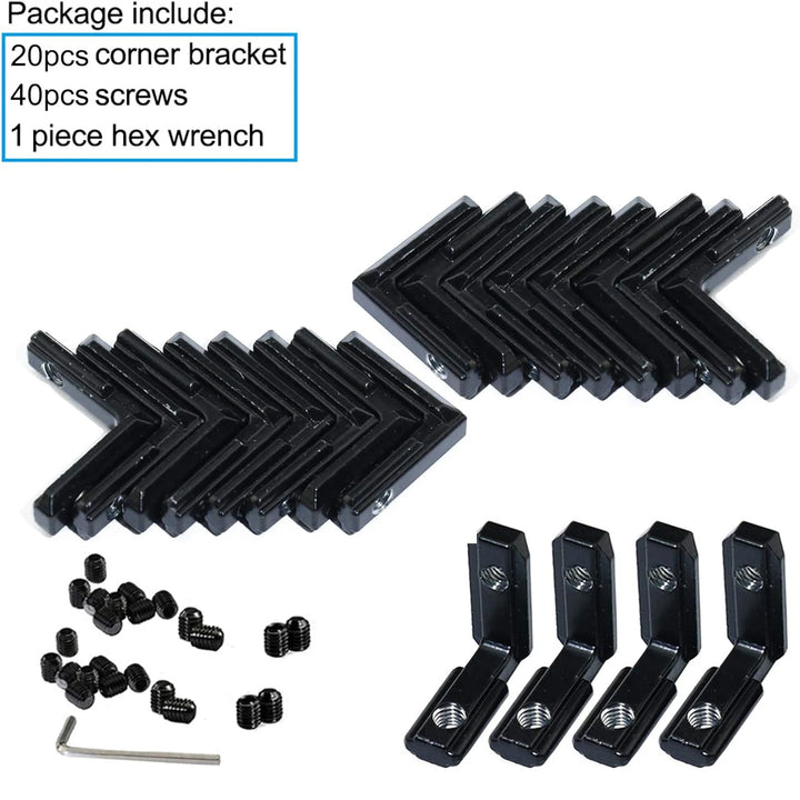 20pcs  Black 2020 Series L-Shape Interior Inside Corner Connector Joint Bracket with Screws for 20x20 Series Aluminum Extrusion