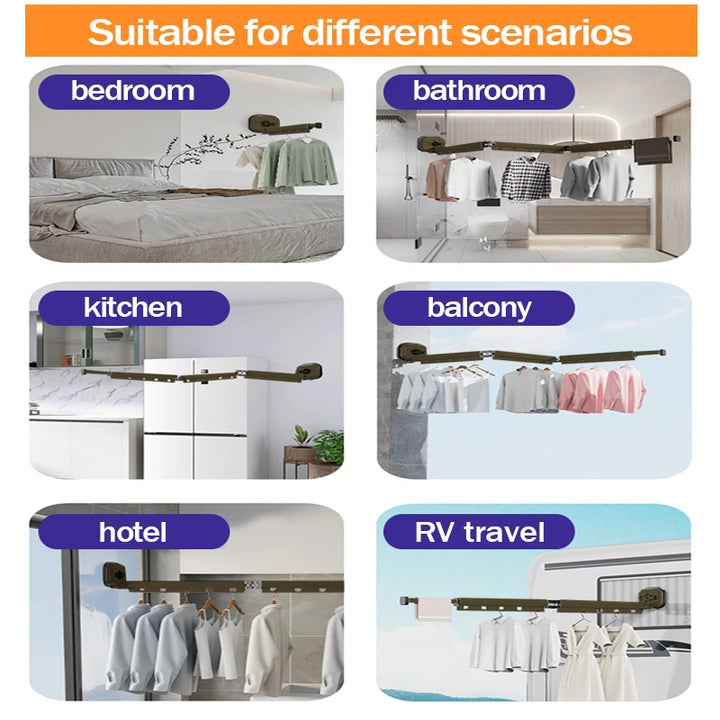 Wall Mounted Clothes Hanger Foldable Telescopic Coat Hangers No Punching Clotheshorse Indoor Balcony Simple Drying Clothe Rack