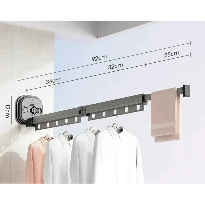 Wall Mounted Retractable Drying Rack Suctions Cup No Punching Aluminum Alloy Folding Drying Rack Clothes Dryer Invisible Hang