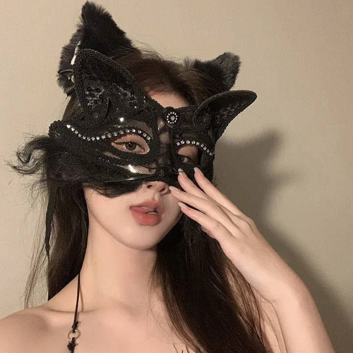 Sexy Lace Mask Women Cat Cosplay Supplies Dance Party Performance Masquerade Fox Mask Couple Animal Face Decor Eyes Accessories