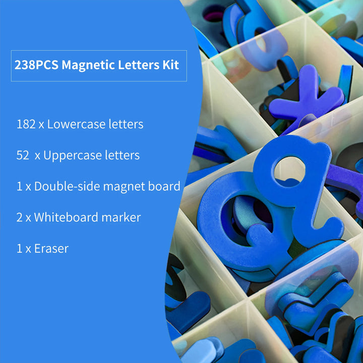 Magnetic Letters Kit Alphabet Magnets Toy 238 Pcs ABC Foam Large Double-Side Magnet Board Pen Board Eraser & Storage Box