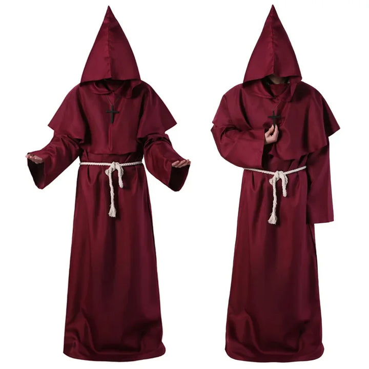 Halloween Wizard Costume Cosplay Medieval Hooded Robe Costume Monk Friar Robes Priest Costume Ancient Clothing Christian Suit