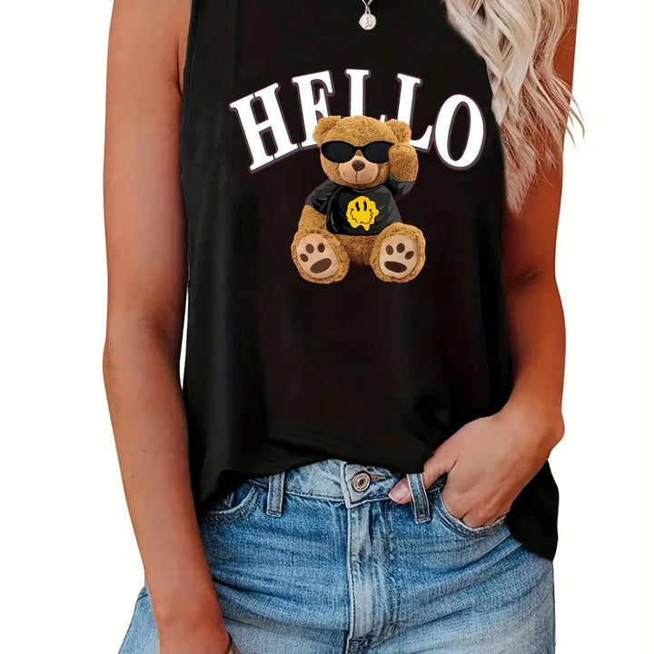 Women's Christmas Day long sleeved T-shirt &Summer Casual Loose Size  BEAR cartoon Print Round Neck Sleeveless Tank Top T-shirt