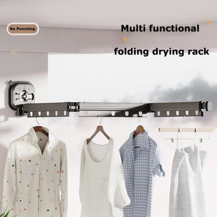 Wall Mounted Clothes Hanger Foldable Telescopic Coat Hangers No Punching Clotheshorse Indoor Balcony Simple Drying Clothe Rack