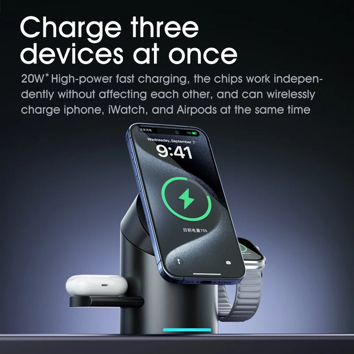 Qi2 3 in 1 Magnetic Wireless Charger Touch Roating for Iphone 16 15 14 Pro Max, Iwatch Earphone Fast Charging Base