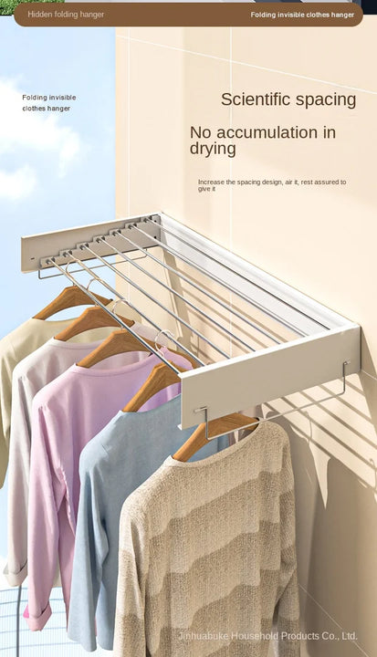 Indoor folding clothes hanger wall mounted invisible clothes hanger balcony hanging clothes pole hidden towel rack