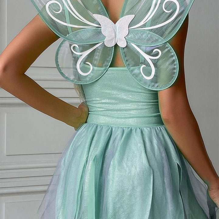 Women 2 Piece Cosplay Costume Fairy Elf Dress with Butterfly Wing Fairy Costume for Themed Party