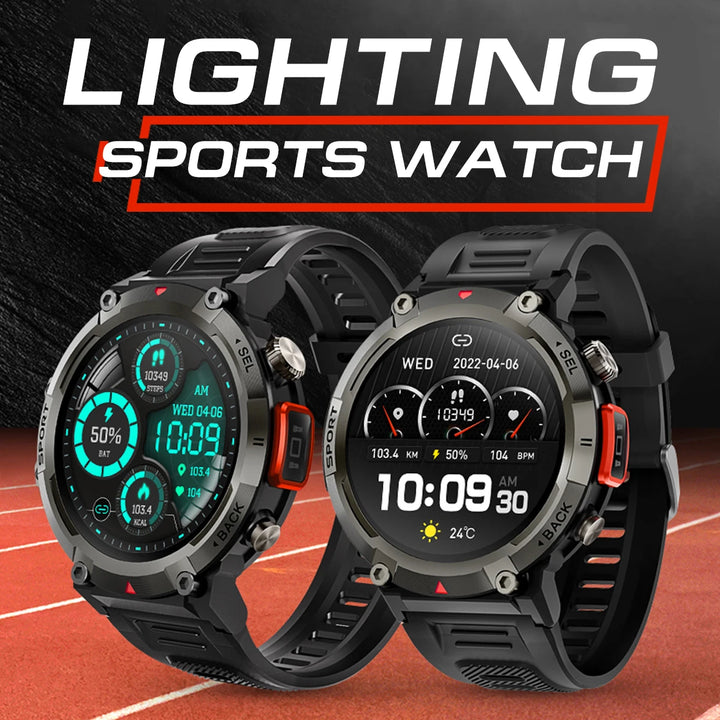 PENGAGAR Outdoor Smart Watch Men LED Light AMOLED HD Screen Sports Fitness Tracker Bluetooth Call Smartwatch 2024 New