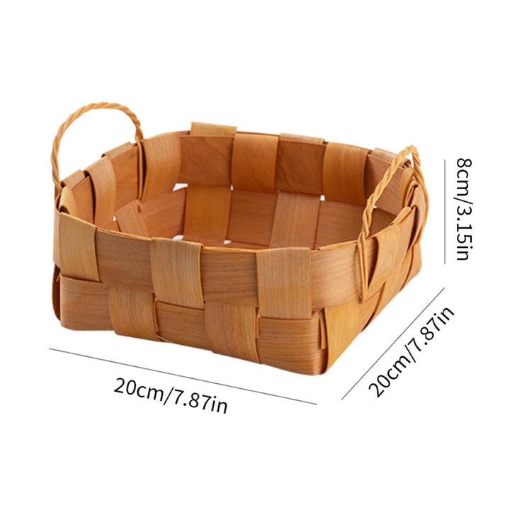 Woven Storage Basket with Handle Bread Basket Portable Picnic Food Fruit Storage Box Kitchen Organizer Decor Photography Props