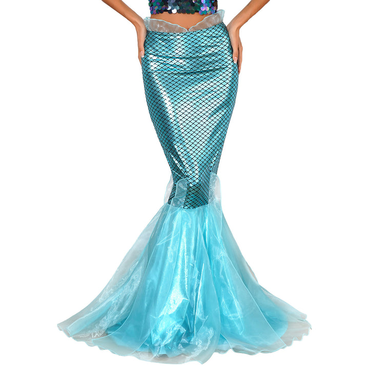 Women Ladies Shiny Sequined Mermaid Tail Skirt Party Photography Cosplay Costume Long Mermaid Tail Halloween Theme Party Dress