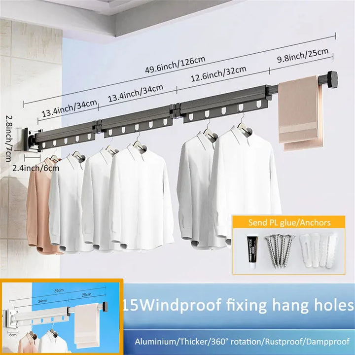 Aluminum Alloy Folding Drying Rack Space Saver Clothes Dryer Wall-mounted Collapsible Drying Rack No Balcony Clothes Hanger